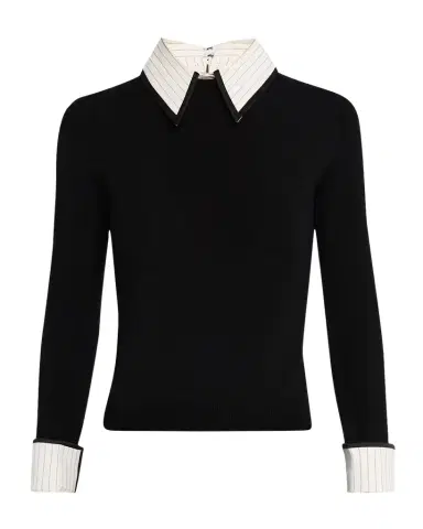 ALICE + OLIVIA Porla Pinstripe Collared Sweater | Thumbnail 1 ALICE + OLIVIA Porla Pinstripe Collared Sweater | Thumbnail 1