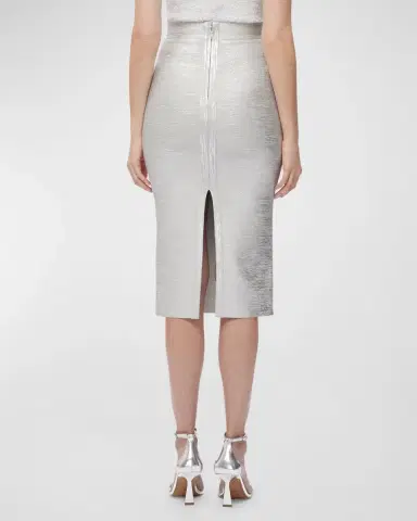 Herve Leger Elena Metallic Midi Pencil Skirt | Thumbnail 3 Herve Leger Elena Metallic Midi Pencil Skirt | Thumbnail 3