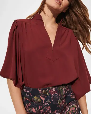 FIGUE Dani Lantern-Sleeve Split-Neck Top | Thumbnail 4 FIGUE Dani Lantern-Sleeve Split-Neck Top | Thumbnail 4