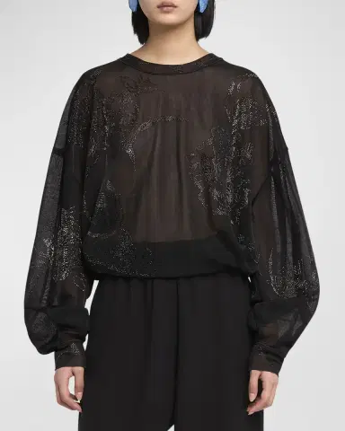 Giorgio Armani Sheer Jersey Blouse with Swarovski Details | Thumbnail 4 Giorgio Armani Sheer Jersey Blouse with Swarovski Details | Thumbnail 4
