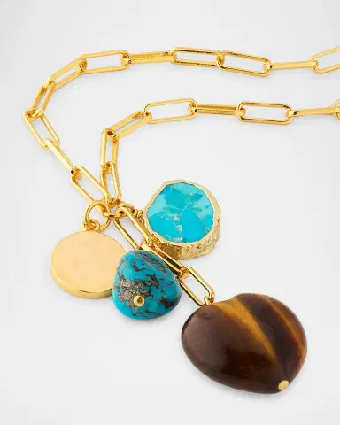 NEST Jewelry Tiger 's Eye and Turquoise Heart Charm Necklace | Thumbnail 2 NEST Jewelry Tiger 's Eye and Turquoise Heart Charm Necklace | Thumbnail 2