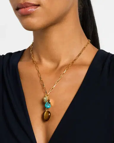 NEST Jewelry Tiger 's Eye and Turquoise Heart Charm Necklace | Thumbnail 1 NEST Jewelry Tiger 's Eye and Turquoise Heart Charm Necklace | Thumbnail 1
