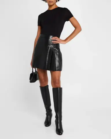 ALICE + OLIVIA Chara Vegan Leather Short-Sleeve Pleated Mini Dress | Thumbnail 2 ALICE + OLIVIA Chara Vegan Leather Short-Sleeve Pleated Mini Dress | Thumbnail 2