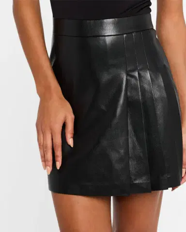ALICE + OLIVIA Chara Vegan Leather Short-Sleeve Pleated Mini Dress | Thumbnail 5 ALICE + OLIVIA Chara Vegan Leather Short-Sleeve Pleated Mini Dress | Thumbnail 5