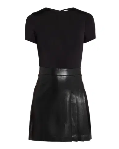 ALICE + OLIVIA Chara Vegan Leather Short-Sleeve Pleated Mini Dress | Thumbnail 1 ALICE + OLIVIA Chara Vegan Leather Short-Sleeve Pleated Mini Dress | Thumbnail 1