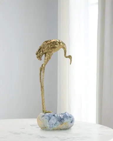 John-Richard Collection Brass Crane Sculpture On Kyanite | Thumbnail 1 John-Richard Collection Brass Crane Sculpture On Kyanite | Thumbnail 1