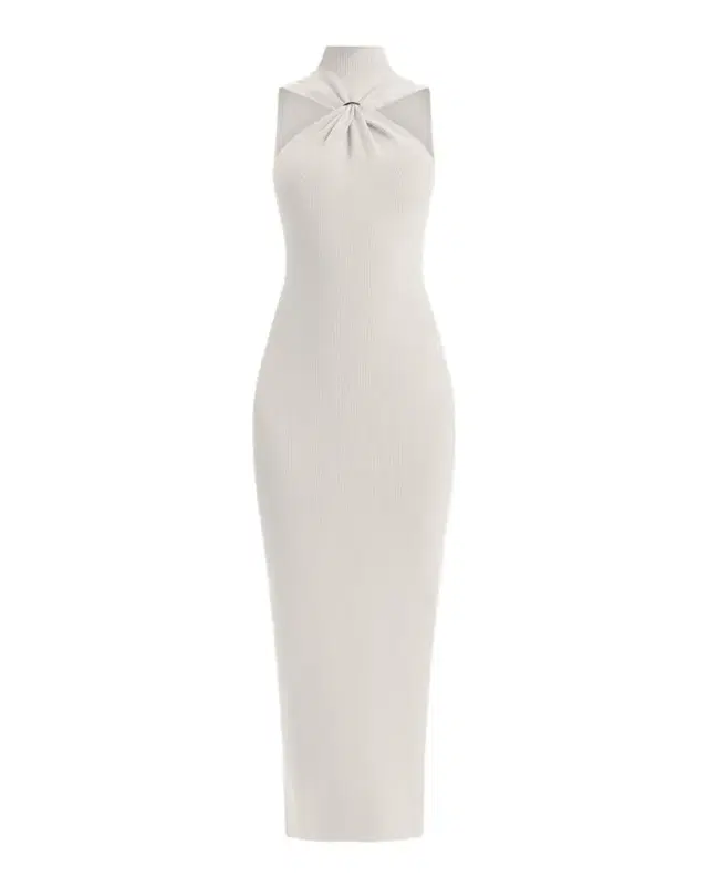 Angelica Gathered Turtleneck Sleeveless Rib Gown Angelica Gathered Turtleneck Sleeveless Rib Gown