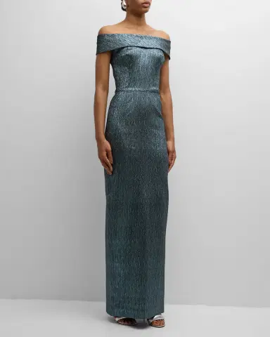 Rickie Freeman for Teri Jon Off-Shoulder Metallic Column Gown | Thumbnail 2 Rickie Freeman for Teri Jon Off-Shoulder Metallic Column Gown | Thumbnail 2