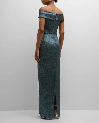 Rickie Freeman for Teri Jon Off-Shoulder Metallic Column Gown | Thumbnail 4 Rickie Freeman for Teri Jon Off-Shoulder Metallic Column Gown | Thumbnail 4