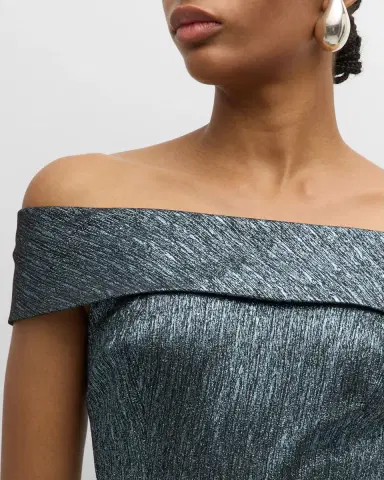Rickie Freeman for Teri Jon Off-Shoulder Metallic Column Gown | Thumbnail 5 Rickie Freeman for Teri Jon Off-Shoulder Metallic Column Gown | Thumbnail 5