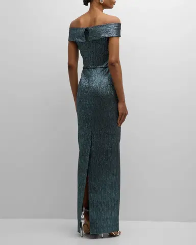 Rickie Freeman for Teri Jon Off-Shoulder Metallic Column Gown | Thumbnail 6 Rickie Freeman for Teri Jon Off-Shoulder Metallic Column Gown | Thumbnail 6