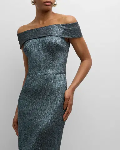 Rickie Freeman for Teri Jon Off-Shoulder Metallic Column Gown | Thumbnail 7 Rickie Freeman for Teri Jon Off-Shoulder Metallic Column Gown | Thumbnail 7