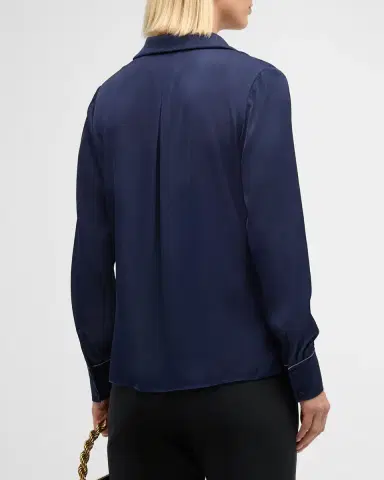Kobi Halperin Ceanna Chain-Trim Stretch Georgette Blouse | Thumbnail 3 Kobi Halperin Ceanna Chain-Trim Stretch Georgette Blouse | Thumbnail 3