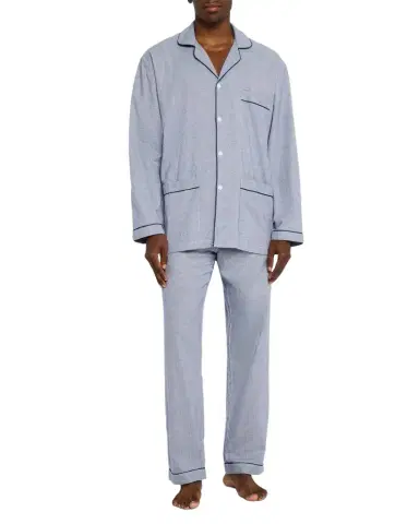Neiman Marcus Men's Cotton Micro-Check Long Pajama Set | Thumbnail 1 Neiman Marcus Men's Cotton Micro-Check Long Pajama Set | Thumbnail 1