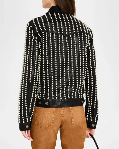 Coût De La Liberté Johnny Embellished Coated Denim Trucker Jacket | Thumbnail 3 Coût De La Liberté Johnny Embellished Coated Denim Trucker Jacket | Thumbnail 3