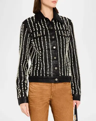 Coût De La Liberté Johnny Embellished Coated Denim Trucker Jacket | Thumbnail 4 Coût De La Liberté Johnny Embellished Coated Denim Trucker Jacket | Thumbnail 4