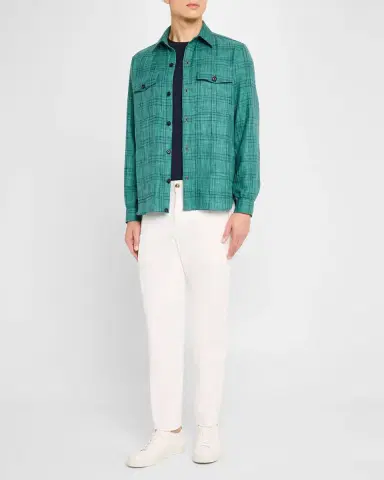 Isaia Men's Wool, Cotton, and Linen Check Overshirt | Thumbnail 2 Isaia Men's Wool, Cotton, and Linen Check Overshirt | Thumbnail 2