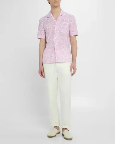 Isaia Men 's Cotton Umbrella-Print Camp Shirt | Thumbnail 2 Isaia Men 's Cotton Umbrella-Print Camp Shirt | Thumbnail 2