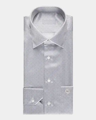 Stefano Ricci Men's Micro-Geometric Silk Dress Shirt | Thumbnail 2 Stefano Ricci Men's Micro-Geometric Silk Dress Shirt | Thumbnail 2