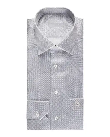 Stefano Ricci Men's Micro-Geometric Silk Dress Shirt | Thumbnail 1 Stefano Ricci Men's Micro-Geometric Silk Dress Shirt | Thumbnail 1