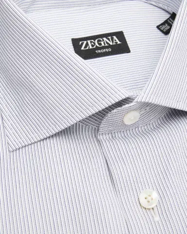 ZEGNA Men's Trofeo Cotton Twin Stripe Dress Shirt | Thumbnail 2 ZEGNA Men's Trofeo Cotton Twin Stripe Dress Shirt | Thumbnail 2