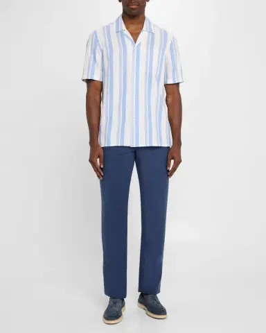 Isaia Men 's Cotton and Silk Awning Stripe Camp Shirt | Thumbnail 2 Isaia Men 's Cotton and Silk Awning Stripe Camp Shirt | Thumbnail 2