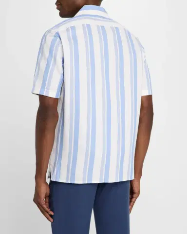 Isaia Men 's Cotton and Silk Awning Stripe Camp Shirt | Thumbnail 3 Isaia Men 's Cotton and Silk Awning Stripe Camp Shirt | Thumbnail 3