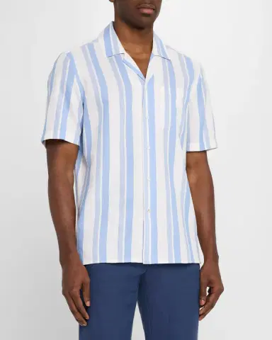 Isaia Men 's Cotton and Silk Awning Stripe Camp Shirt | Thumbnail 4 Isaia Men 's Cotton and Silk Awning Stripe Camp Shirt | Thumbnail 4