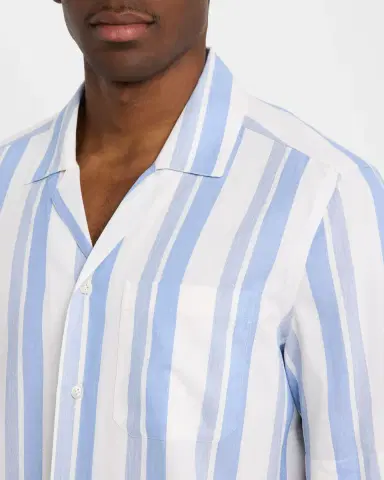 Isaia Men 's Cotton and Silk Awning Stripe Camp Shirt | Thumbnail 5 Isaia Men 's Cotton and Silk Awning Stripe Camp Shirt | Thumbnail 5