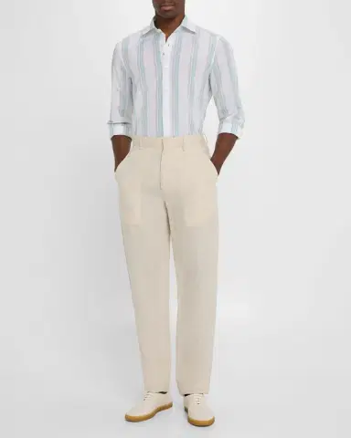 Isaia Men 's Cotton and Linen Stripe Casual Button-Down Shirt | Thumbnail 2 Isaia Men 's Cotton and Linen Stripe Casual Button-Down Shirt | Thumbnail 2