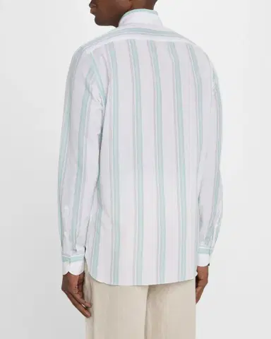 Isaia Men 's Cotton and Linen Stripe Casual Button-Down Shirt | Thumbnail 3 Isaia Men 's Cotton and Linen Stripe Casual Button-Down Shirt | Thumbnail 3