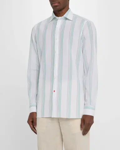 Isaia Men 's Cotton and Linen Stripe Casual Button-Down Shirt | Thumbnail 4 Isaia Men 's Cotton and Linen Stripe Casual Button-Down Shirt | Thumbnail 4