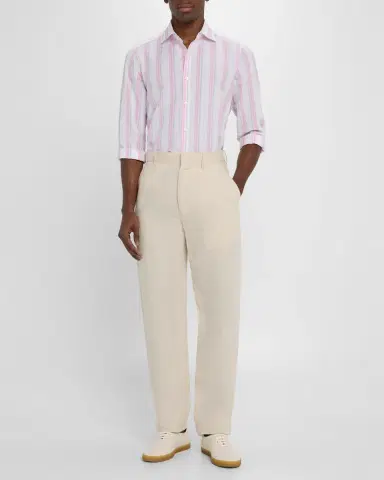 Isaia Men's Cotton and Linen Stripe Casual Button-Down Shirt | Thumbnail 2 Isaia Men's Cotton and Linen Stripe Casual Button-Down Shirt | Thumbnail 2