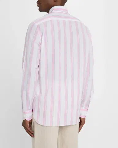Isaia Men's Cotton and Linen Stripe Casual Button-Down Shirt | Thumbnail 3 Isaia Men's Cotton and Linen Stripe Casual Button-Down Shirt | Thumbnail 3