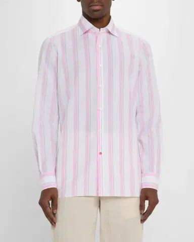 Isaia Men's Cotton and Linen Stripe Casual Button-Down Shirt | Thumbnail 4 Isaia Men's Cotton and Linen Stripe Casual Button-Down Shirt | Thumbnail 4