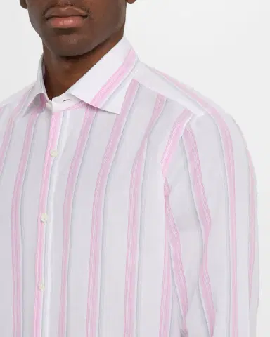 Isaia Men's Cotton and Linen Stripe Casual Button-Down Shirt | Thumbnail 5 Isaia Men's Cotton and Linen Stripe Casual Button-Down Shirt | Thumbnail 5