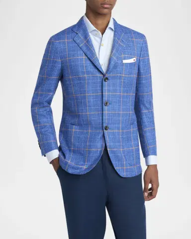 Kiton Men's Plaid With Windowpane Sport Coat | Thumbnail 4 Kiton Men's Plaid With Windowpane Sport Coat | Thumbnail 4