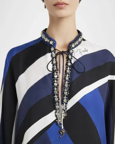 Pucci Iride-Print Crystal Neck-Tie Silk Twill Maxi Kaftan Dress | Thumbnail 4 Pucci Iride-Print Crystal Neck-Tie Silk Twill Maxi Kaftan Dress | Thumbnail 4