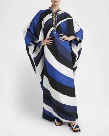 Pucci Iride-Print Crystal Neck-Tie Silk Twill Maxi Kaftan Dress | Thumbnail 5 Pucci Iride-Print Crystal Neck-Tie Silk Twill Maxi Kaftan Dress | Thumbnail 5