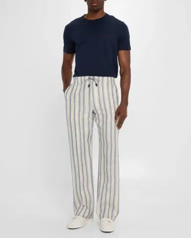 Isaia Men 's Linen Multi-Stripe Pull-On Pants | Thumbnail 2 Isaia Men 's Linen Multi-Stripe Pull-On Pants | Thumbnail 2