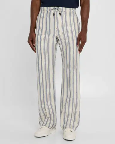 Isaia Men 's Linen Multi-Stripe Pull-On Pants | Thumbnail 4 Isaia Men 's Linen Multi-Stripe Pull-On Pants | Thumbnail 4