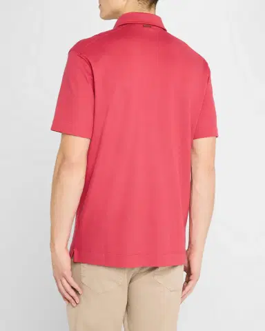 ZEGNA Men 's Pique Polo Shirt with Leather-Trim Pocket | Thumbnail 3 ZEGNA Men 's Pique Polo Shirt with Leather-Trim Pocket | Thumbnail 3