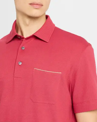 ZEGNA Men 's Pique Polo Shirt with Leather-Trim Pocket | Thumbnail 5 ZEGNA Men 's Pique Polo Shirt with Leather-Trim Pocket | Thumbnail 5