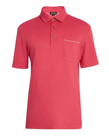ZEGNA Men 's Pique Polo Shirt with Leather-Trim Pocket | Thumbnail 1 ZEGNA Men 's Pique Polo Shirt with Leather-Trim Pocket | Thumbnail 1