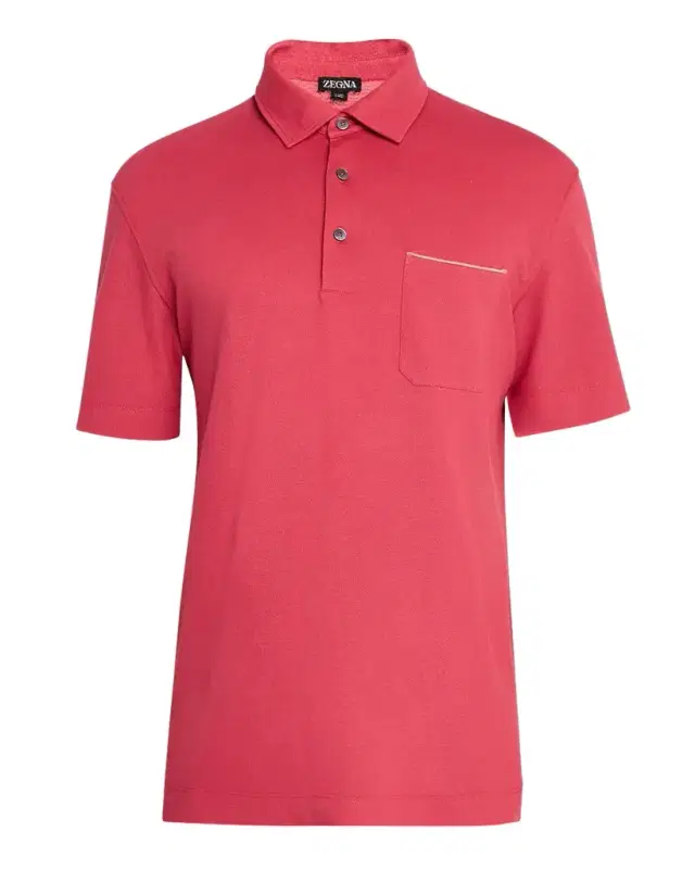 Men 's Pique Polo Shirt with Leather-Trim Pocket Men 's Pique Polo Shirt with Leather-Trim Pocket
