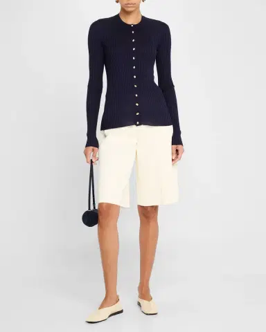 Jil Sander Silk Ribbed Crewneck Cardigan | Thumbnail 2 Jil Sander Silk Ribbed Crewneck Cardigan | Thumbnail 2