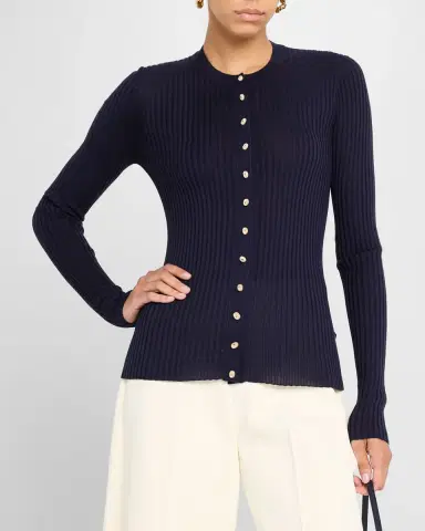 Jil Sander Silk Ribbed Crewneck Cardigan | Thumbnail 4 Jil Sander Silk Ribbed Crewneck Cardigan | Thumbnail 4