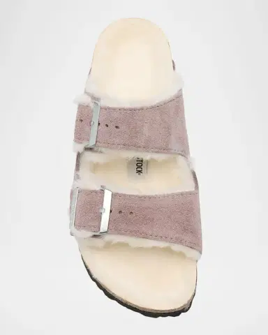 BIRKENSTOCK Arizona Suede Shearling Dual-Buckle Slide Sandals | Thumbnail 2 BIRKENSTOCK Arizona Suede Shearling Dual-Buckle Slide Sandals | Thumbnail 2