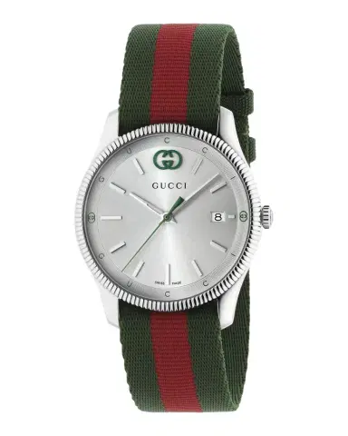 Gucci Men's G-Timeless Green and Red Nylon-Strap Watch, 38mm | Thumbnail 1 Gucci Men's G-Timeless Green and Red Nylon-Strap Watch, 38mm | Thumbnail 1