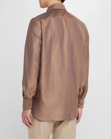 Stefano Ricci Men's Heathered Cotton and Linen Sport Shirt | Thumbnail 2 Stefano Ricci Men's Heathered Cotton and Linen Sport Shirt | Thumbnail 2